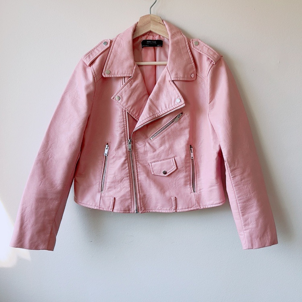 Zara Faux Leather Pink Biker Jacket